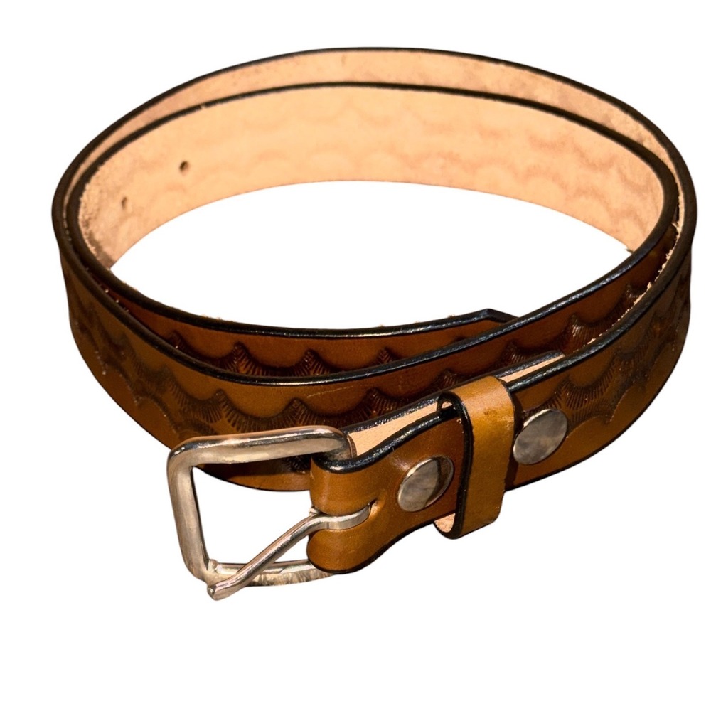 Silver Dollar City Hand Crafted Leather Belt Mens 36 Brown Tooled Western USA
